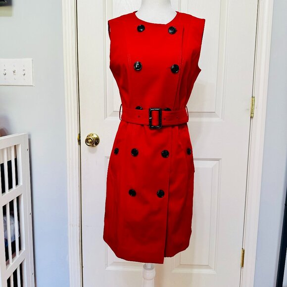 BURBERRY BRIT SLEEVELESS RED LONG TRENCH COAT WITH BELT - Picture 1 of 11